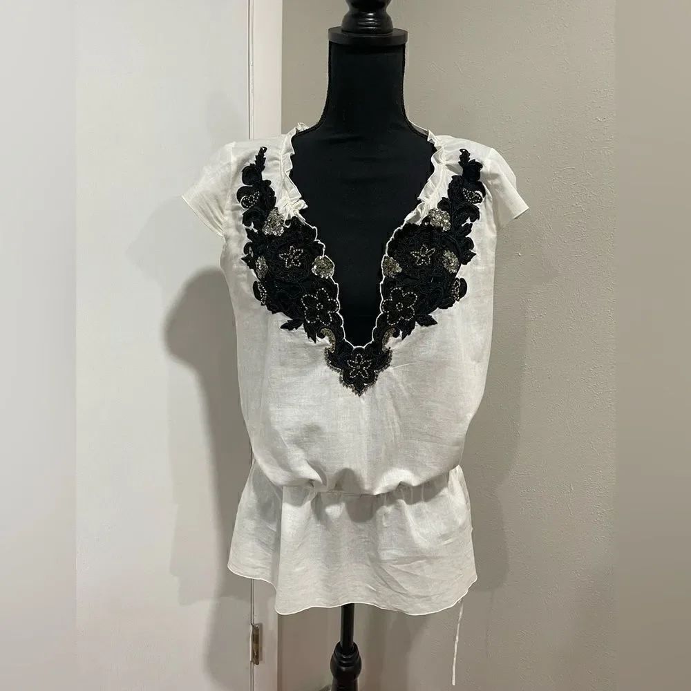 Pinko Top with Black, Gold & Silver Embroidery
